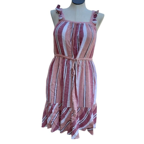 Universal Threads Pink Dress Sundress Womens M Stripes Ruffle Drawstring Cover U - Picture 8 of 9